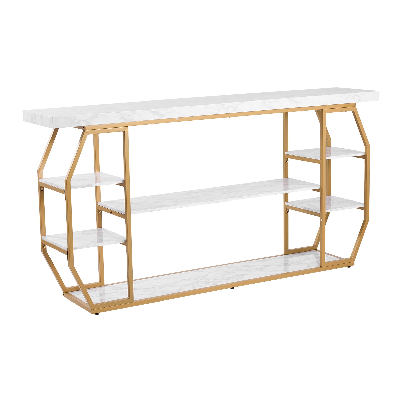3 Tiers Marble Console Table Modern Golden Geometric Large Console Table_voghion.com